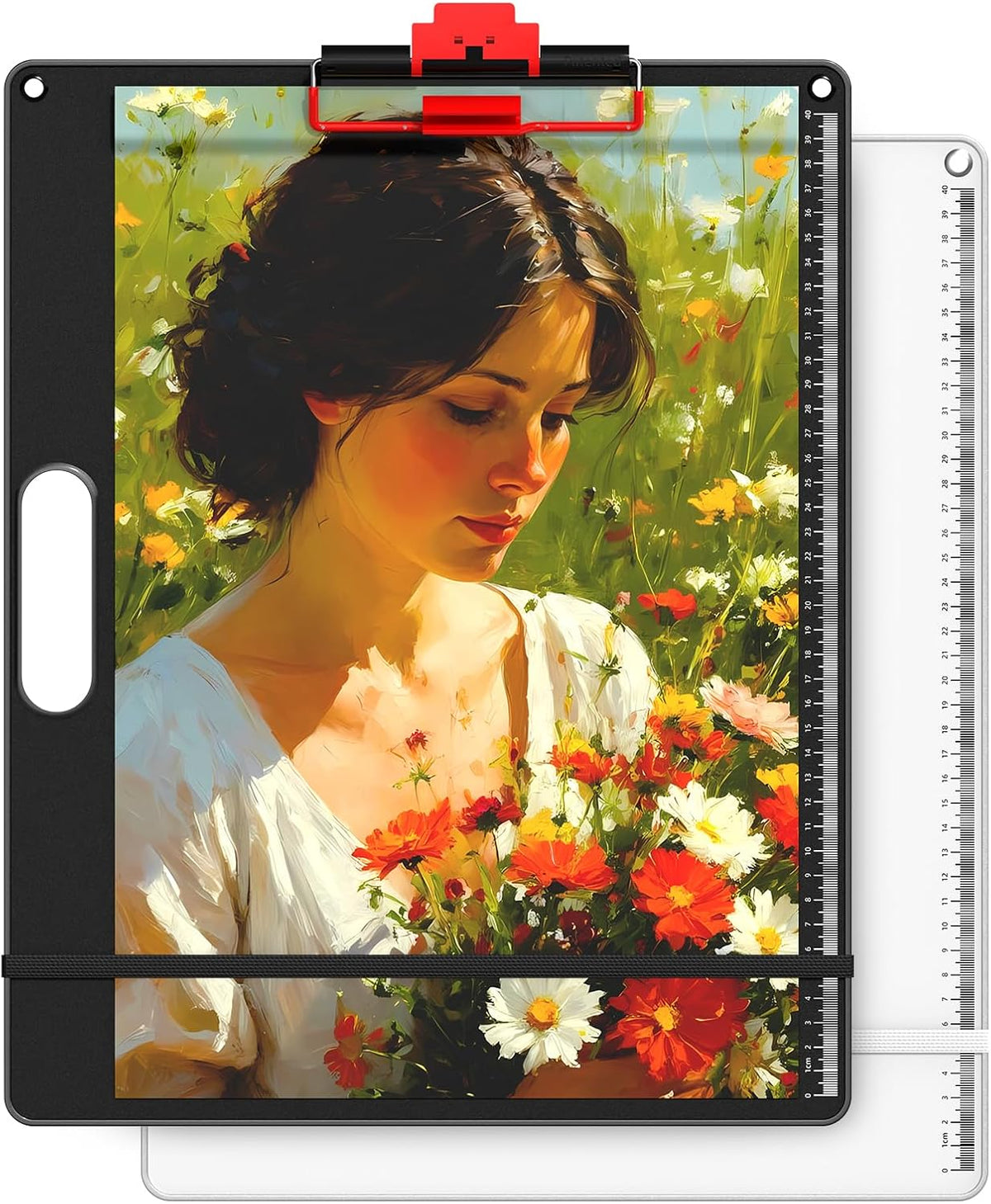 13x17 Inch Drawing Board with Handle – Aluminum Portable Sketch Board, 2-in-1 Clip, Elastic Band, Non-Slip Matte Surface, Lanyard Hole – Art Supplies for Adults & Students(White-1 Pack)