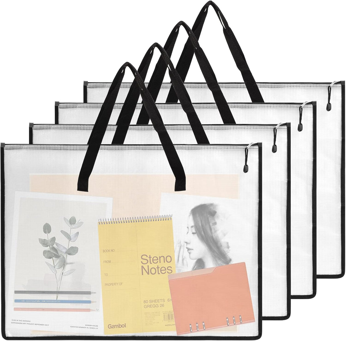 EOOUT 2 Pack 18.5x24.8 Inches Art Portfolio Case, Portfolio Folder for Artwork, Posters Storage Bag with Zipper and Handle Mesh Folder Organizers for Poster, Scrapbook, Keepsake and Bulletin Board