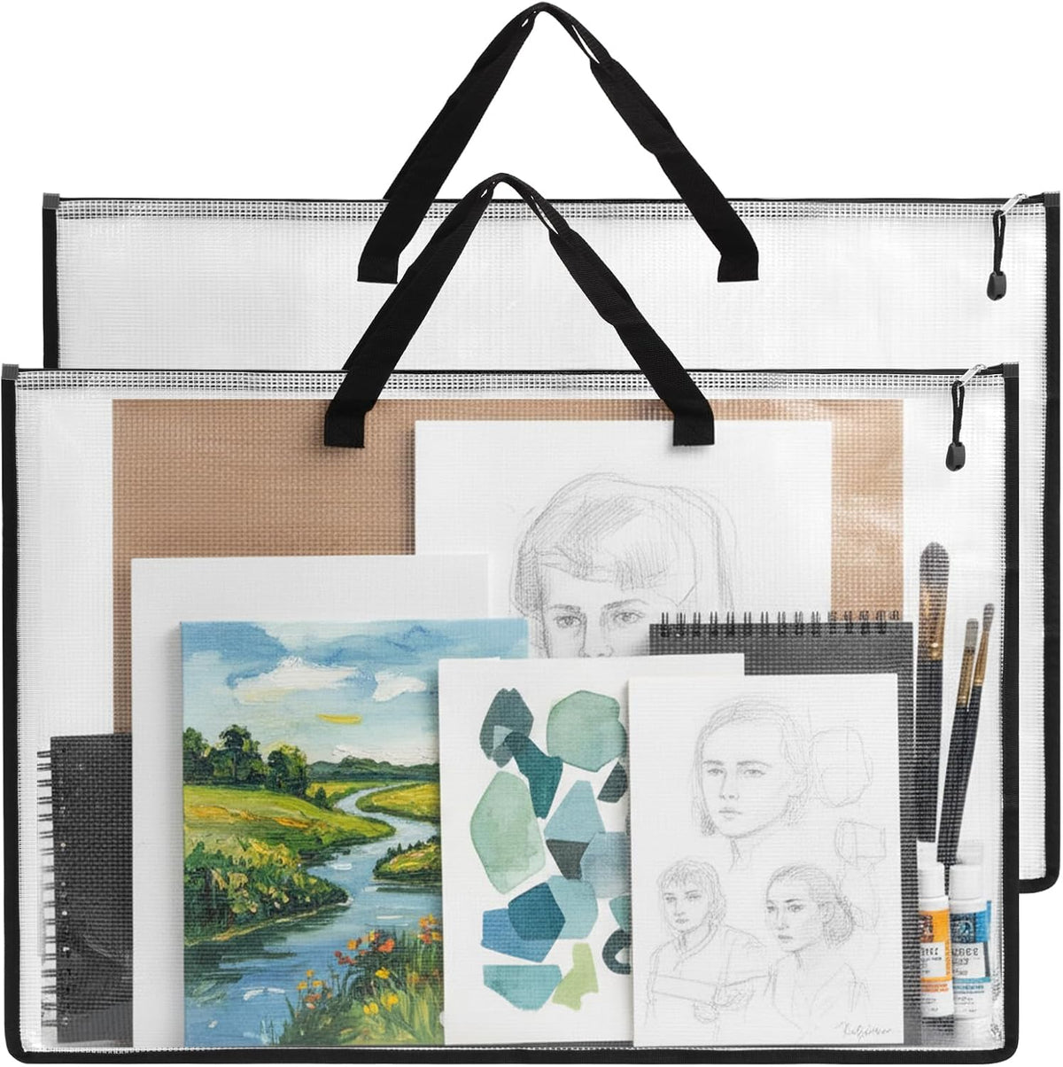 EOOUT 2 Pack 18.5x24.8 Inches Art Portfolio Case, Portfolio Folder for Artwork, Posters Storage Bag with Zipper and Handle Mesh Folder Organizers for Poster, Scrapbook, Keepsake and Bulletin Board