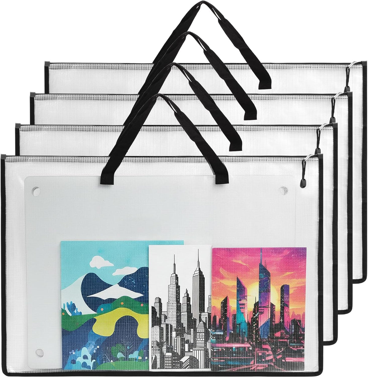 EOOUT 2 Pack 18.5x24.8 Inches Art Portfolio Case, Portfolio Folder for Artwork, Posters Storage Bag with Zipper and Handle Mesh Folder Organizers for Poster, Scrapbook, Keepsake and Bulletin Board