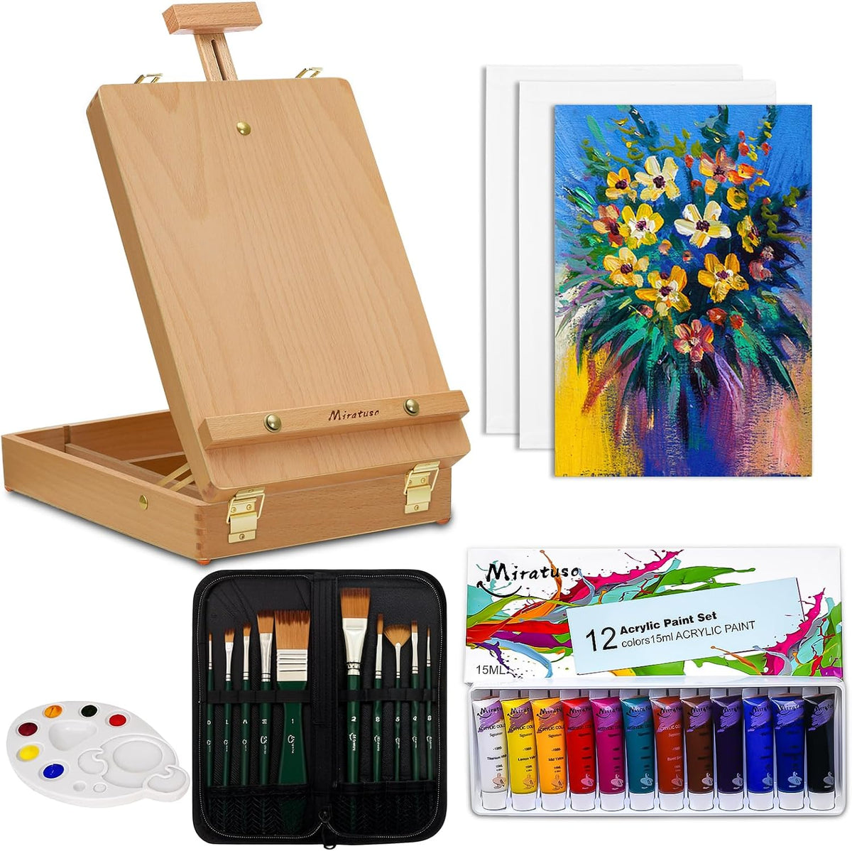 Tabletop Art Easel for Painting, Wooden Sketchbox, Portable Desktop Easel